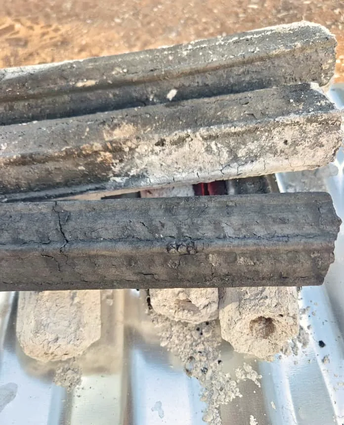 Hexagonal sawdust briquettes